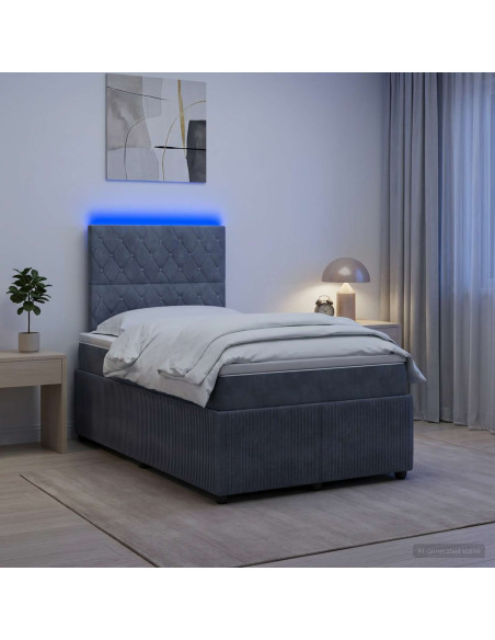 Letto Box Spring LED con Materasso Grigio Scuro 120 x 190 cm