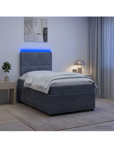 Letto Box Spring LED con Materasso Grigio Scuro 120 x 200 cm