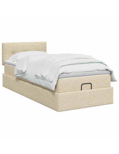 Letto ottomano con materasso Crema 90 x 190 cm Tessuto