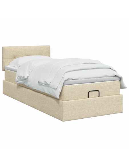 Letto ottomano con materasso Crema 90 x 190 cm Tessuto