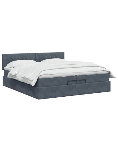 Letto ottomano con materasso Grigio Scuro 200 x 200 cm Velluto