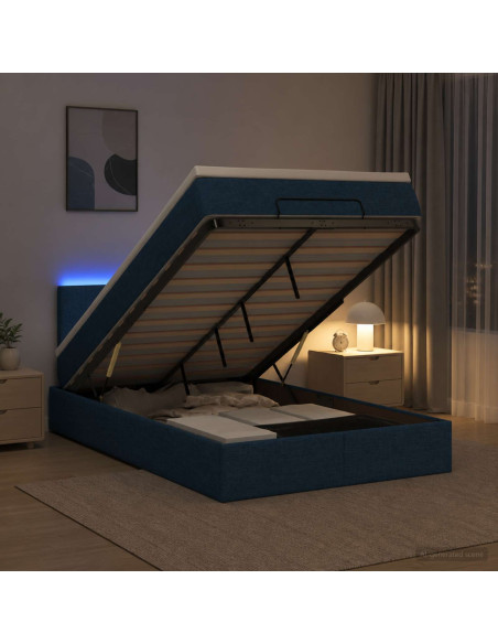 Letto Ottomano con Materasso e LED Blu 120 x 190 cm Tessuto
