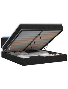 Letto Ottomano con Materasso e LED Nero 200 x 200 cm Tessuto 2