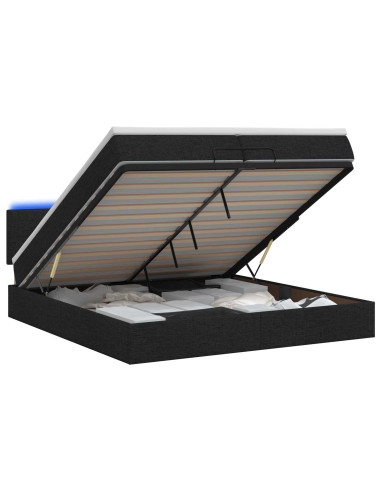Letto Ottomano con Materasso e LED Nero 200 x 200 cm Tessuto