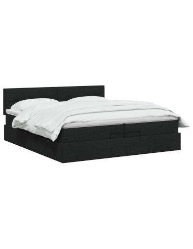 Letto Ottomano con Materasso e LED Nero 200 x 200 cm Tessuto