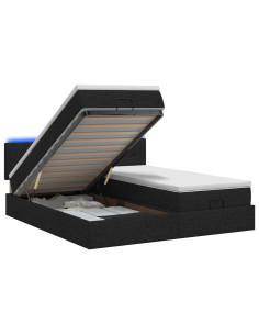 Letto Ottomano con Materasso e LED Nero 200 x 200 cm Tessuto 2