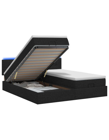 Letto Ottomano con Materasso e LED Nero 200 x 200 cm Tessuto
