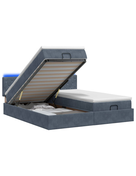 Letto Ottomano con Materasso e LED Grigio Scuro 200 x 200 cm