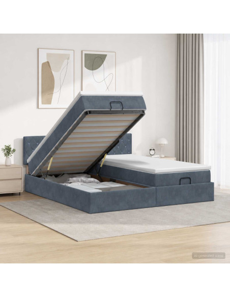 Letto Ottomano con Materasso e LED Grigio Scuro 200 x 200 cm