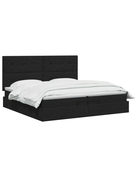 Letto ottomano con materasso Nero 200 x 200 cm Tessuto