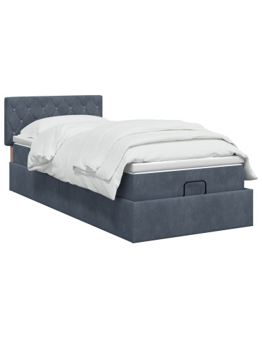 Letto ottomano con materasso Grigio Scuro 100 x 200 cm Velluto