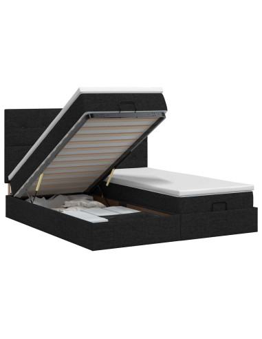 Letto ottomano con materasso con testiera 2 pz Nero Tessuto
