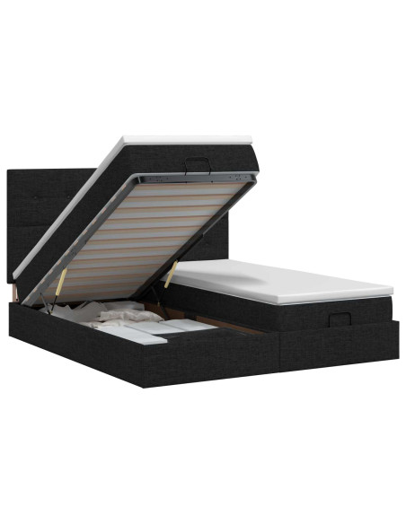 Letto ottomano con materasso con testiera 2 pz Nero Tessuto