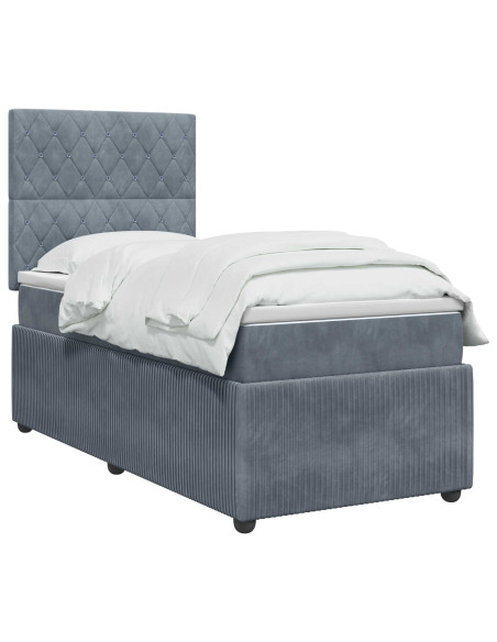 Letto Box Spring LED con Materasso Grigio Scuro 100 x 200 cm