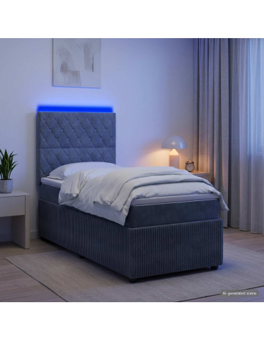 Letto Box Spring LED con Materasso Grigio Scuro 100 x 200 cm