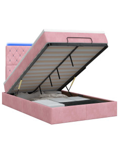 Letto Ottomano con Materasso e LED Rosa 120 x 200 cm Velluto
