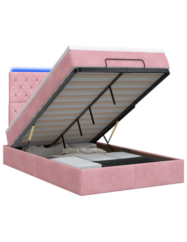Letto Ottomano con Materasso e LED Rosa 120 x 200 cm Velluto