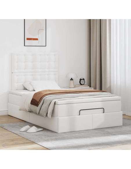 Struttura Letto Pouf con Materasso Bianco 120x190 cm Similpelle