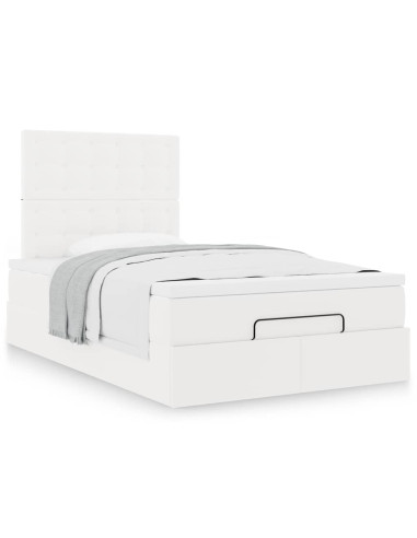 Struttura Letto Pouf con Materasso Bianco 120x190 cm Similpelle