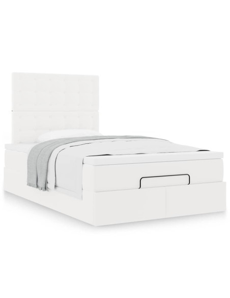 Struttura Letto Pouf con Materasso Bianco 120x190 cm Similpelle