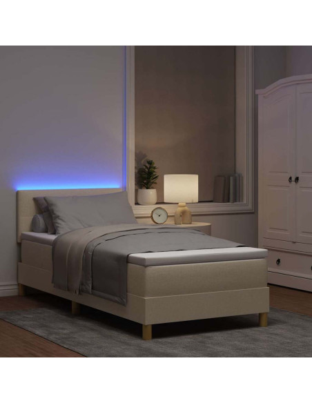 Letto a Sorgente LED con strisce LED Crema 90 x 190 cm Tessuto