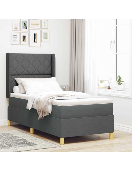 Letto a molle con testiera Grigio scuro 90 x 190 cm Tessuto