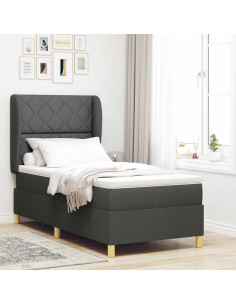 Letto a molle con testiera Grigio scuro 190 x 90 cm Tessuto