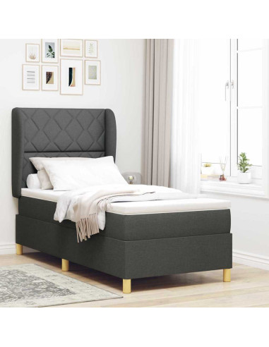 Letto a molle con testiera Grigio scuro 190 x 90 cm Tessuto