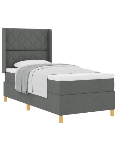 Letto a molle con testiera Grigio scuro 90 x 190 cm Tessuto