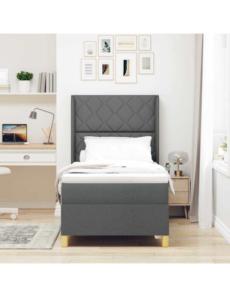 Letto a molle con testiera Grigio scuro 90 x 190 cm Tessuto