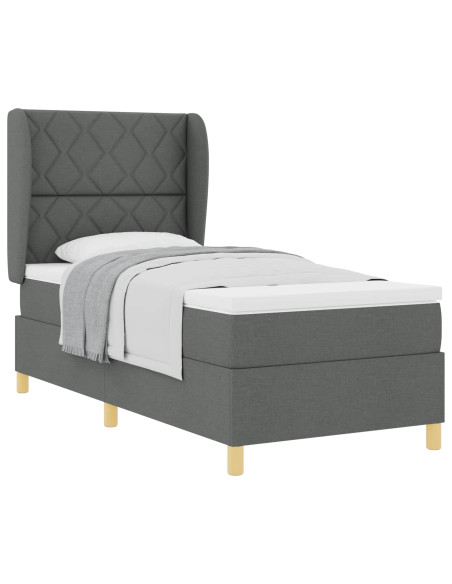 Letto a molle con testiera Grigio scuro 190 x 90 cm Tessuto