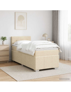 Letto box spring con materasso Crema 90 x 200 cm Tessuto