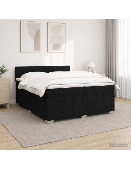 Letto box spring con materasso Nero 200 x 200 cm Tessuto