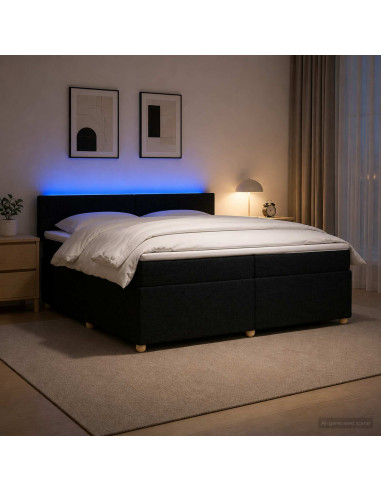Letto box spring con materasso Nero 200 x 200 cm Tessuto