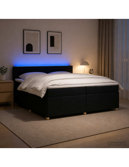 Letto box spring con materasso Nero 200 x 200 cm Tessuto