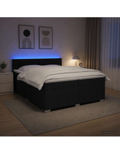 Letto box spring con materasso Nero 200 x 200 cm Tessuto