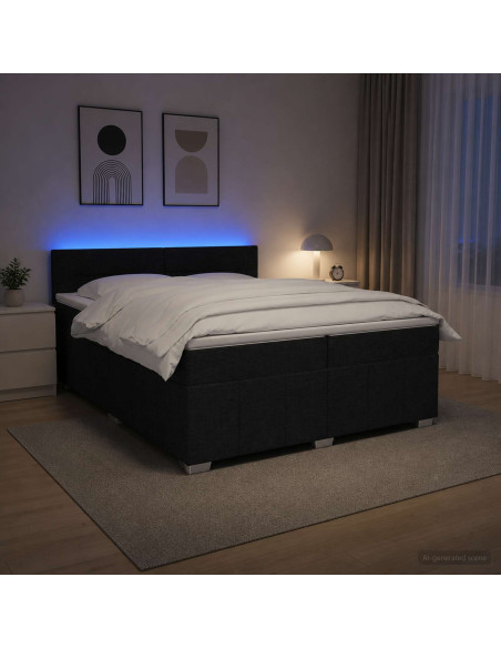 Letto box spring con materasso Nero 200 x 200 cm Tessuto