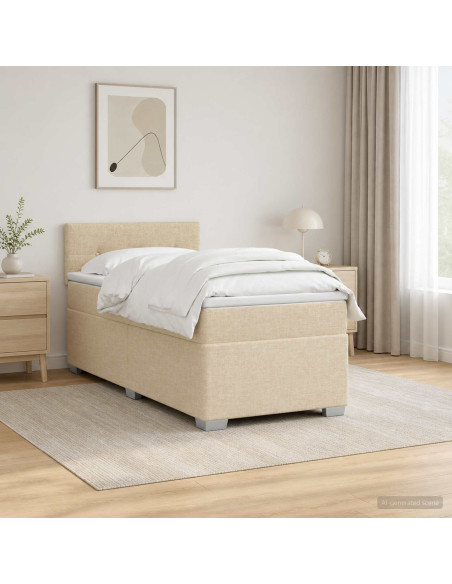 Letto con Box Spring, Materasso e LED Crema 90 x 200 cm Tessuto