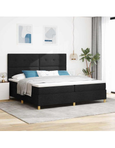 Letto a Sorgente LED con testiera Nero 200 x 200 cm Tessuto