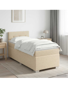 Letto box spring con materasso Crema 90 x 190 cm Tessuto