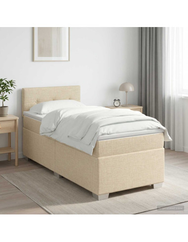Letto box spring con materasso Crema 90 x 200 cm Tessuto