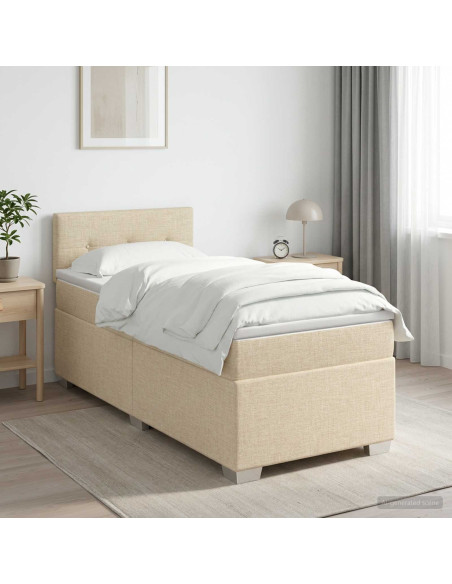Letto box spring con materasso Crema 90 x 200 cm Tessuto