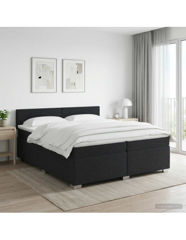 Letto box spring con materasso Nero 200 x 200 cm Tessuto