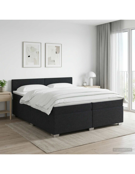 Letto box spring con materasso Nero 200 x 200 cm Tessuto