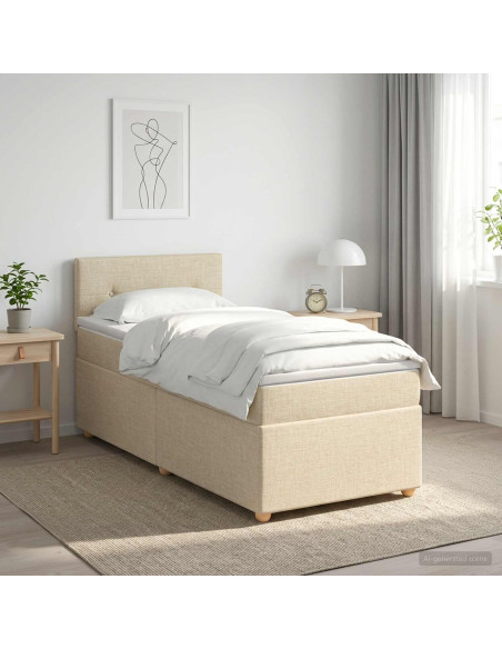 Letto box spring con materasso Crema 90 x 190 cm Tessuto
