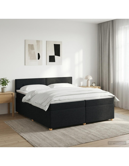 Letto box spring con materasso Nero 200 x 200 cm Tessuto