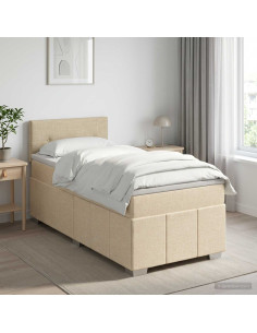 Letto box spring con materasso Crema 90 x 200 cm Tessuto