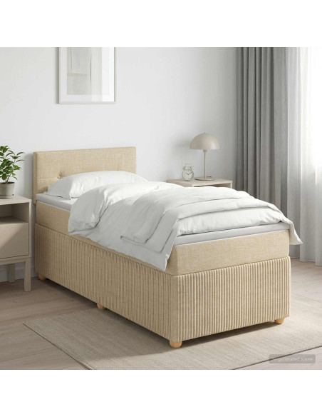 Letto box spring con materasso Crema 90 x 200 cm Tessuto
