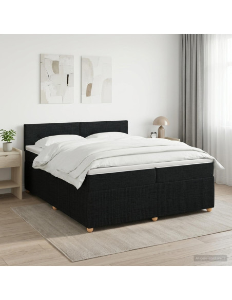 Letto box spring con materasso Nero 200 x 200 cm Tessuto