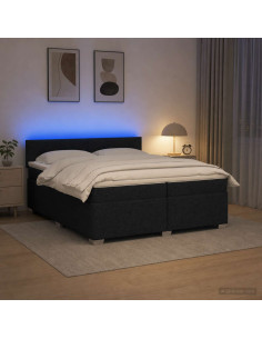 Letto con Box Spring, Materasso e LED Nero 200 x 200 cm Tessuto